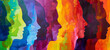 Abstract colorful background with silhouettes of people in profile symbolizing diversity and unity during the World Human Rights Day celebration concept