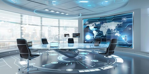 Leinwandbilder - Global Cyber Command Center: Futuristic Control Room with Advanced Digital Interfaces for Monitoring and Security Operations, Generative AI