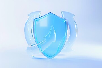 Poster - The Concept of Security: A Blue Glossy Shield Surrounded by Guarding Elements, Symbolizing Protection in the Digital Age, Generative AI