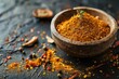 A wooden bowl filled with a mixture of spices. Great for food blogs and recipe websites