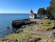 Lime Kiln Point State Park and lighthouse, set on a rocky cliff at the west end of San Juan Island in the state of Washington