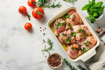 Wall Mural - Fresh raw chicken with herbs and tomatoes, ideal for food preparation concepts
