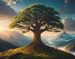 夜明けのファンタジーゲーム背景巨大樹生命の木