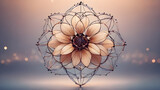 Fototapeta  - Abstract polygonal flower wireframe with mesh net dots lines and connections .  AI generated image, ai