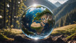 World globe cystal glass in nature.. Environmental conservation World environment day.  AI generated image, ai