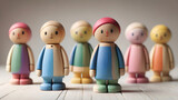 Fototapeta Boho - Colorful  Wooden figure peg dolls. creative thinking and human resources, Recruitment employee concept  AI generated image, ai