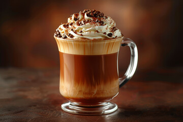 Canvas Print - A creamy Irish coffee cocktail, blending hot coffee with Irish whiskey and topped with a layer of whipped cream for a comforting and boozy treat. Concept of Irish hospitality. Generative Ai.