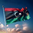 Proud Flutter of the Libya Flag Against the Sky