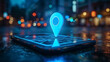 © Loucine - Smart phone navigation, mobile gps 3d concept, location app on touchscreen smartphone