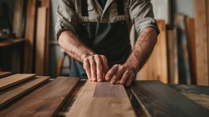 Poster - A man is seen working on a piece of wood. Suitable for woodworking and craftsmanship concepts