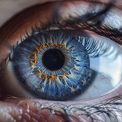 Vibrant Deep Blue Iris Human Eye Intense Gaze