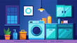A brightly lit laundry room equipped with efficient washing machine and dryer using less energy and water.