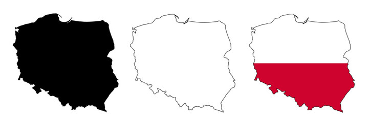 Wall Mural - Poland map vector illustration. Black silhouette, outline and polish flag inside map of Poland on a transparent background.