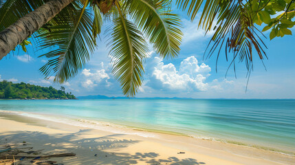 Wall Mural - Tropical paradise - holiday destination, pacific or caribbean  island, beautiful beach, palm trees and blue ocean