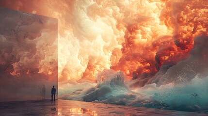 Wall Mural - a man standing in front of a huge cloud of smoke