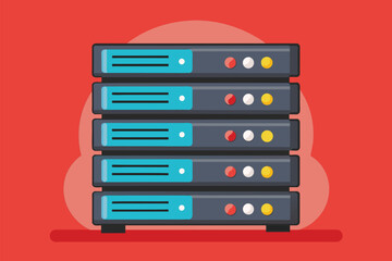 Sticker - Collection of servers arranged vertically on top of each other in a data center setting, server, Simple and minimalist flat Vector Illustration