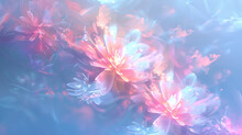 An Abstract Scene With Glowing, Pink And White Flower-like Shapes Set Against A Soft Blue And Purple Background