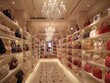 A store with a lot of purses on display. The store is very well lit and the purses are all different colors