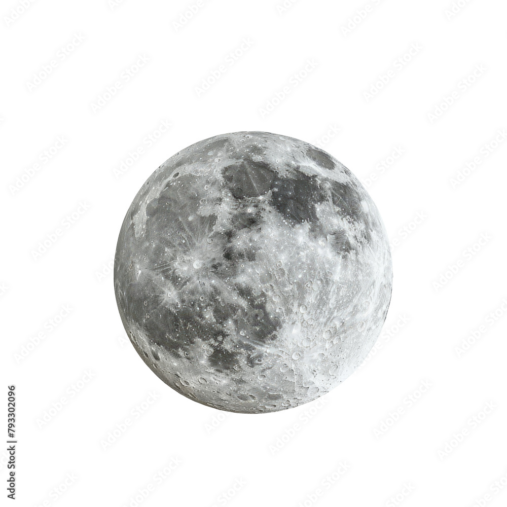 Moon Empty Background A solitary full moon hanging in a pristine transparent background ...