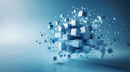 Wall Mural - abstract 3d cubes floating on a blue background. dynamic digital design. futuristic concept for tech