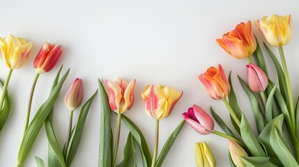 Wall Mural - Mother s Day greetings with tulips displayed on a fresh white backdrop embodying the essence of spring a perfect template for a heartfelt message