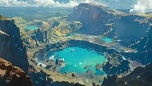 Panoramic Aerial View Of Kelimutu Volcano And Its Crater