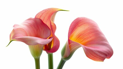 
Imagine a radiant background featuring pink Calla lilies, with two bunches of these elegant flowers set against a white backdrop. 