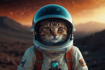 Wall Mural - Cat in a spacesuit Colorful space galaxy cloud nebula, cosmos background wallpaper