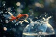 Vibrant goldfish leaps from water, symbolizing freedom or change