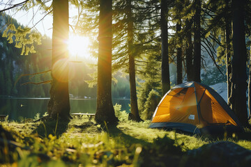 camping in the forest, generative ai