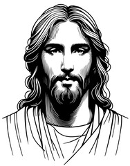 Poster - Jesus Christ Savior Messiah, vector christian religious illustration, silhouette laser cutting cnc, engraving, clipart black shape decoration