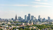 Warszawa, panorama miasta, niebieskie niebo i delikatne chmury