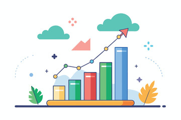 Canvas Print - A bar chart with a red arrow pointing upwards, indicating positive growth in data, Towards success data trending, Simple and minimalist flat Vector Illustration