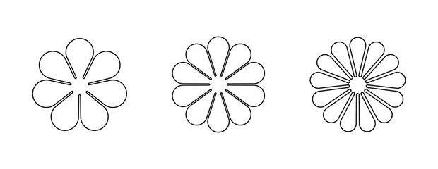 Wall Mural - Outline flower icon set - Simple linear isolated flowers on a transparent background - Simple petals for coloring