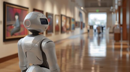 Aufkleber - Robot Standing Beside Painting in Hallway