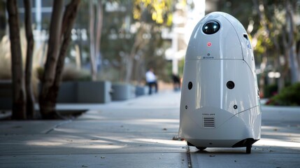 Poster - White Robot Sitting on Sidewalk