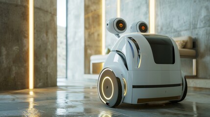 Poster - White Robot Sitting on Tiled Floor