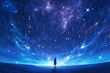 Lone man stands time-laps illustration spiraling galaxy cosmic stars night sky