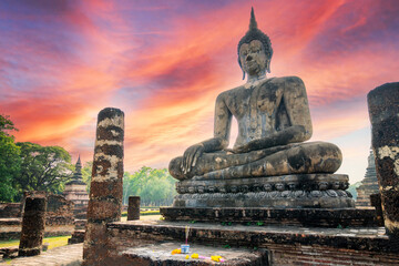 Beautiful landscape of Wat Mahathat in Sukhothai Historical Park, Thailand