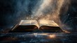 © Ibad - Open bible on a dark background with rays of light and smoke
