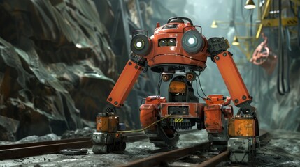 Leinwandbilder - Red Robot Standing on Train Track