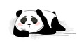 Hand drawn Cute Panda. Sketch with tired baby panda lying on ground. Adorable black and white Asian bear sleep and rest. Design for print. Cartoon flat vector illustration isolated on white background