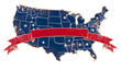 US map illustration with red ribbon for copy space of text over white transparent background. American Independence Day concept