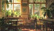 Sunny cafe interior scene