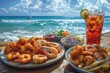 beachfront dining experience with fried seafood platter and iced tea