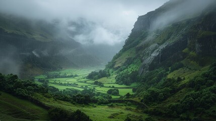 Wall Mural - a valley in the rain. generative ai