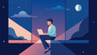 © Justlight - A person sitting on a rooftop their laptop open in front of them as they work under the stars. The illustration is divided into three sections