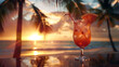 Refreshing juice on beach with sunset view