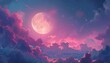 vibrant anime-style illustration of a full moon obscured by clouds