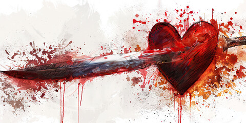 Fototapeta betrayal: the stabbed heart and bloodied knife - imagine a heart with a knife stabbed into it, illustrating the pain of betrayal